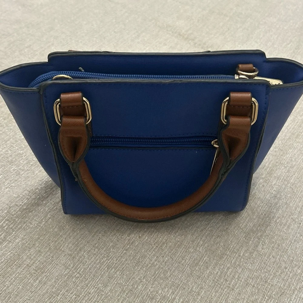 U.S. Polo Assn. Color-block Handbag Blue w/Green Brown Handles Gold Hardware